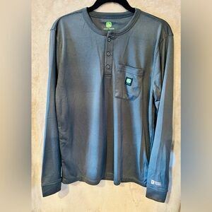 John Deere Grey Long Sleeve Henley with Pocket Logo